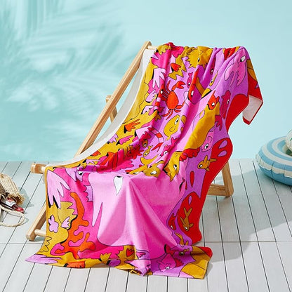 Bedsure U Series 100% Cotton Beach Towel, Camping Towel Quick Dry Super Absorbent, Cute Back to School Pink Swimming Towel, Aesthetic Dorm Room Essentials Bath Towel, Lightweight, Oversized, 35"x70"