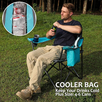 VILLEY Camping Chair, Oversized Folding Camp Chair, Portable Outdoor Chairs Support 450 LBS with Padded Seats, Cooler Bag, Cup Holder, Carry Bag, Blue