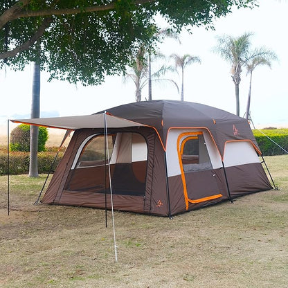 KTT Large Tent 6-12 Person,Family Cabin Tents,Straight Wall,3 Doors and 3 Windows with Mesh,Waterproof,Big Tent for Outdoor,Picnic,Camping,Family,Friends Gathering.