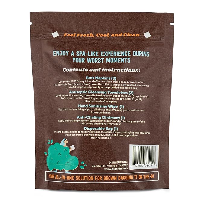 CODE BROWN Bag, Single Use Portable Travel Bathroom Pack, Includes Butt Napkins, Hand Wipes, Disposal Bag, Hand Sanitizer, Anti-Chafe Ointment, for Running, Hunting, Camping, Hiking, Outdoors