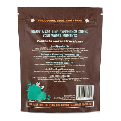 CODE BROWN Bag, Single Use Portable Travel Bathroom Pack, Includes Butt Napkins, Hand Wipes, Disposal Bag, Hand Sanitizer, Anti-Chafe Ointment, for Running, Hunting, Camping, Hiking, Outdoors