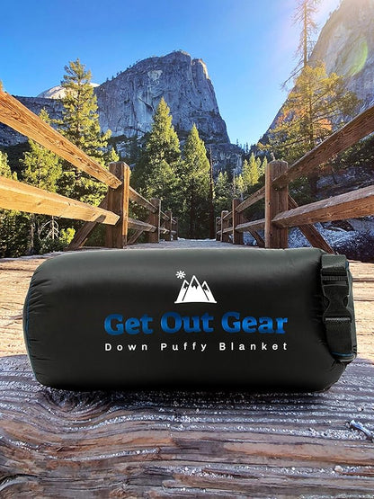 Down Camping Blanket - Puffy, Packable, Lightweight and Warm | Ideal for Outdoors, Travel, Stadium, Festivals, Beach, Hammock | 650 Fill Power Water-Resistant Backpacking Quilt