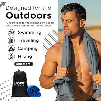 Quick Dry Travel Towel Fast Drying Lightweight - Camping Towels Microfiber For Gym Swim Towels For Swimmers Camp Beach & Sports Backpacking Hiking Fast Drying 2 Pack Full Body and Hand Blue