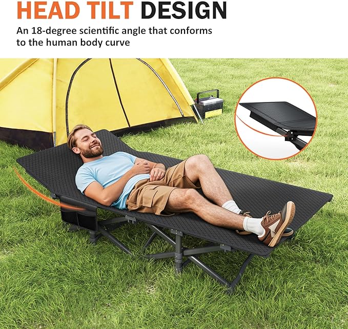 ATORPOK Camping Cot for Adults with Cushion Comfortable,Portable Folding Bed for Sleeping Supports 450 lbs (Blue)