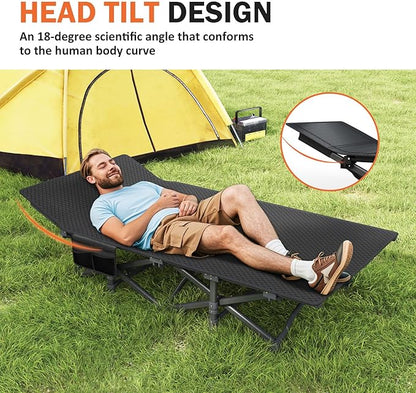 ATORPOK Camping Cot for Adults with Cushion Comfortable,Portable Folding Bed for Sleeping Supports 450 lbs (Blue)