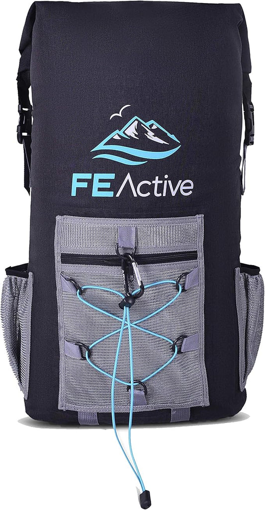 FE Active Waterproof 35L Insulated Cooler Backpack with Dry Ice Storage - Versatile for Camping, Beach & Fishing - Designed in California, USA - Back Pack Cooler - Waterproof Fishing Backpack