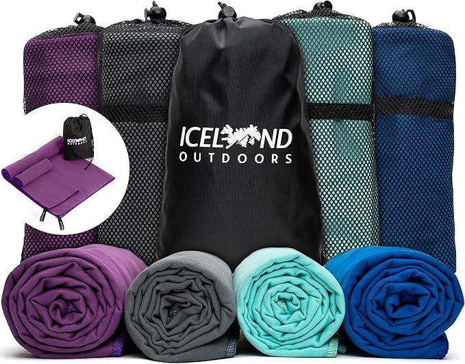 Travel Towel Fast Drying Lightweight - Microfiber Quick Dry For Beach Gym Swim Camping Towels Camp Sports Compact Backpacking Hiking Fast Drying 2 Pack Full Size For Body and Hand Purple