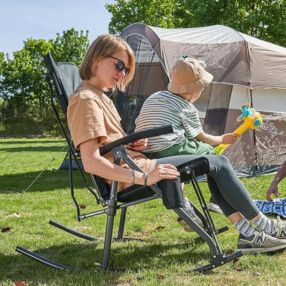 PORTAL Oversized Folding Rocking Camping Chair Portable Outdoor Rocker with High Back Hard Armrests Carry Bag, Supports 400 lbs