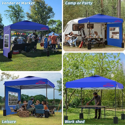 10x10 Pop Up Canopy Tent with Sidewalls, Easy Up, Heavy Duty, Blue, Perfect for Parties, Camping, Events & Vendor