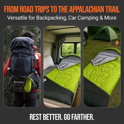 Expedition Sleeping Bag with Compression Sack – 32°F/0°C for Teens/Adults Up to 6'2", Lightweight, Water-Resistant, Backpacking Sleeping Bag for Camping, Hiking