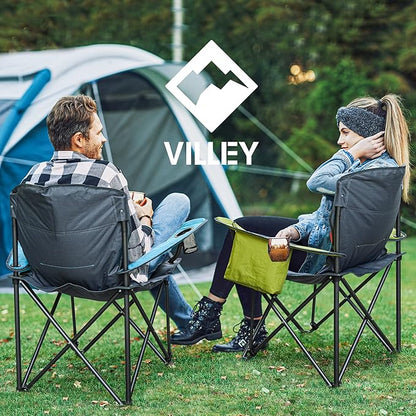 VILLEY Camping Chair, Oversized Folding Camp Chair, Portable Outdoor Chairs Support 400 LBS with Padded Seats, Cooler Bag, Cup Holder, Carry Bag, Blue