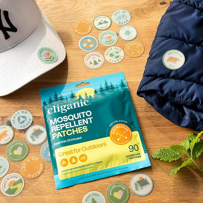 Cliganic Mosquito Repellent Stickers (180 Pack) - Camping Patches for Kids & Adults, Natural DEET-Free, Essential Oil Infused