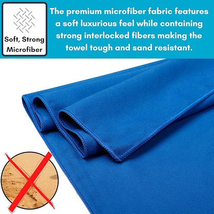 BIRDROCK HOME Multi-Purpose Microfiber Towel for The Beach, Travel, Pets or Camping - Large 31 x 63” - Blue - Quick-Dry - Absorbent Lightweight Compact - Mesh Bag - Kids Hiking Outdoor