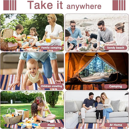 Waterproof Picnic Blanket 80" x 60" in Portable with Carry Strap for Beach Mat or Family Outdoor Camping Party, Park Blanket for Grass Park, Hiking, Travel, Concerts (Brown&Orange, 80" x 60")