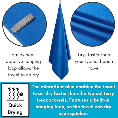 BIRDROCK HOME Multi-Purpose Microfiber Towel for The Beach, Travel, Pets or Camping - Large 31 x 63” - Blue - Quick-Dry - Absorbent Lightweight Compact - Bag - Kids Hiking Outdoor - Corner Pockets