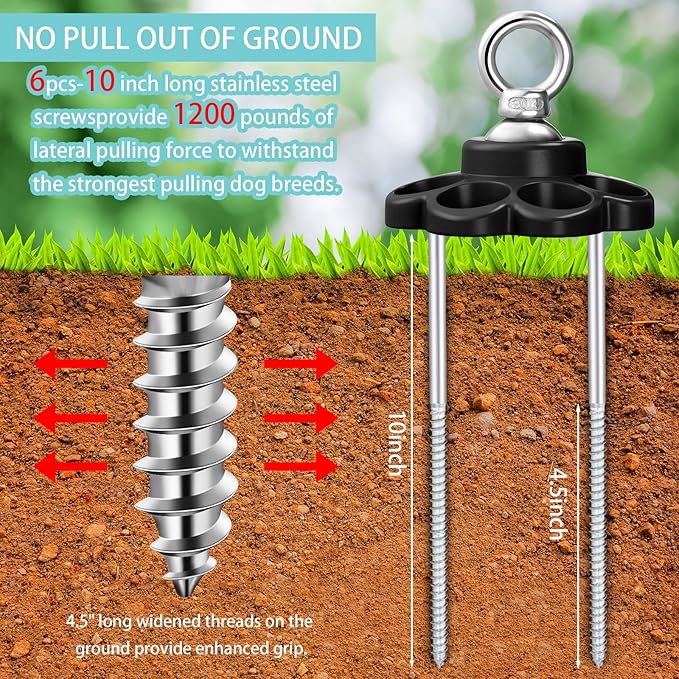360° Swivel Dog Tie out Cable and Stake Stainless Steel Heavy Dog Stake 1200 Lbs of Pull Force, Rust Proof No Tangle Holds for Yard Outdoor Camping, Contains Screws (Mix Colors)