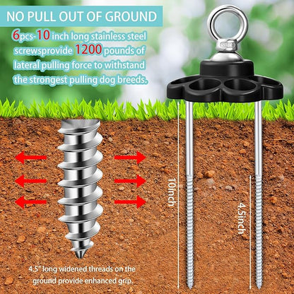 360° Swivel Dog Tie out Cable and Stake Stainless Steel Heavy Dog Stake 1200 Lbs of Pull Force, Rust Proof No Tangle Holds for Yard Outdoor Camping, Contains Screws (Mix Colors)