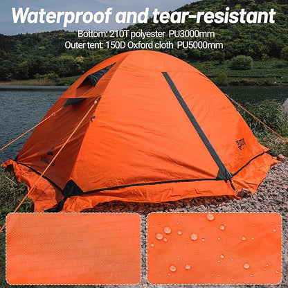 Himalaya 1/2 Person Camping Tent, 4 Season Tent Backpacking Winter Tent Waterproof Windproof Lightweight Portable PU5000 for Outdoor Camping Cold Weather Hiking Mountaineering