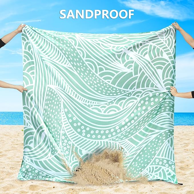 Beach Blanket, Sandproof Beach Mat, Waterproof Quick Drying Lightweight Outdoor Aztec Picnic Mat 79" X 83" for 2-4 Adults with Pocket for Travel, Camping, Hiking