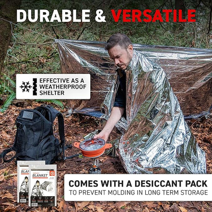 72 HRS MIL-SPEC Emergency Space Blankets – Mylar Survival or Emergency Thermal Blankets for Camping, Hiking, Marathon, First Aid, Emergency Preparedness, Extreme Weather, Shelter (4-Pack)