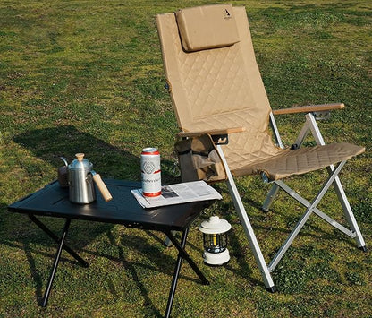 Reclining Camping Chair 2 Pack, Folding Lawn Chairs with 4-Stage Adjustable High Back for Adults Heavy Duty, Compact Foldable Outdoor Patio Recliner Chair with Side Bag (Khaki)