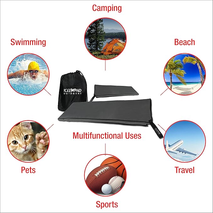 Gym Towels for Showering Quick Dry Microfiber Fast Drying Lightweight for Travel Swim Camp Beach Sports Backpacking Hiking (2 Pack) 1 Large Full Body Towel & 1 Small Hand Towel