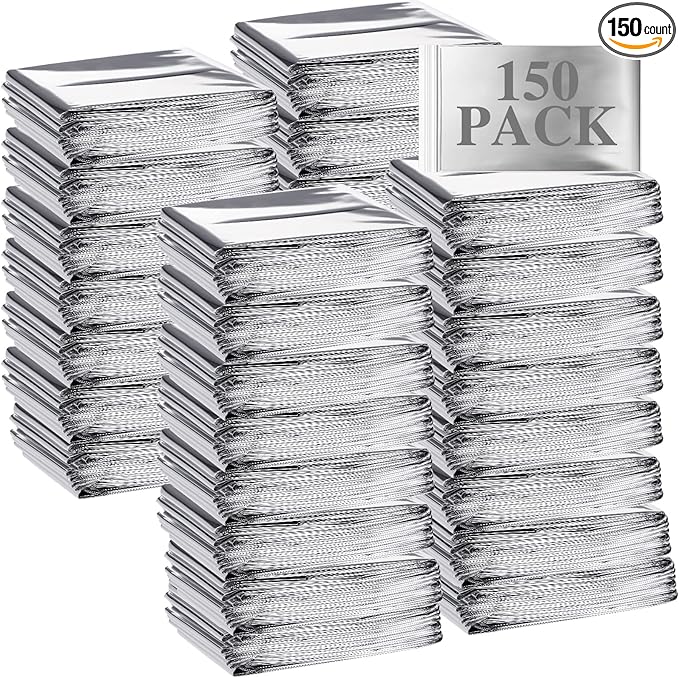 Emergency Blanket Bulk Mylar Survival Thermal Blankets Pack Silver Foil Reflective Blankets for Cold Outdoors Camping Hiking First Aid Shelter Space Emergency Supplies Blanket Set