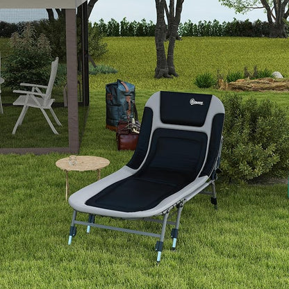 Outsunny Camping Cot for Adults, Folding Bed with Soft Padded Cushions & Headrest, 180° Adjustable Reclining Lounger, Heavy Duty and Portable with a 400 lbs. Capacity, Gray