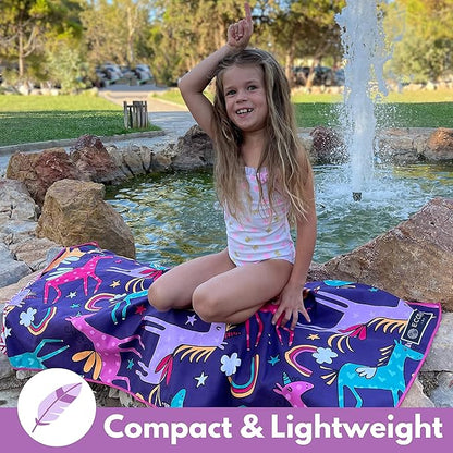 ECCOSOPHY Microfiber Kids Beach Towels & Pouch 60"x30" for Girls & Boys - Quick Dry Pool Towels - Sand Free Beach Blanket for Travel - Camping - Vacation - Toallas Playas