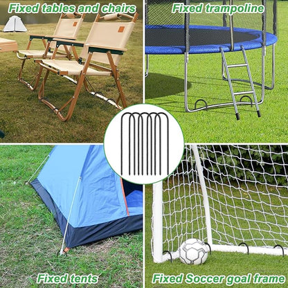 Gtongoko Trampolines Wind Stakes 12 Pack 12 Inch,Heavy Duty U Shaped Rebar Tent Stakes Ground Anchors Galvanized Steel Safety Trampoline Anchors for Camping Tents, Soccer Goals