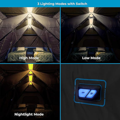 CORE Instant Cabin Tents with LED Lights | 6 Person / 9 Person / 12 Person Family Multi Room Lighted Pop Up Tents for Camping | Included Storage Pockets for Camping Accessories