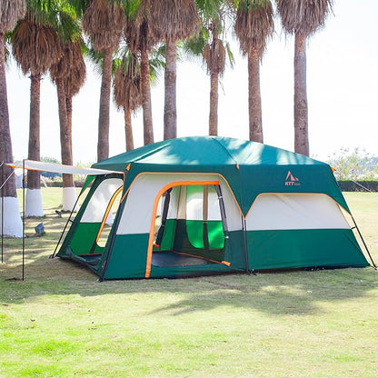 KTT Extra Large Tent 10-12-14 Person(B),Family Cabin Tents,2 Rooms,3 Doors and 3 Windows with Mesh,Straight Wall,Waterproof,Double Layer,Big Tent for Outdoor,Picnic,Camping,Family Gathering