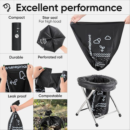 Green Elephant Portable Toilet Bags - Camping Toilet Bags, Camping Potty Bags, Camping Poop Bags for People, Toilet Waste Bags for 5 Gallon Bucket, Camp Toilet Bag, 15 count, 8 gal, 1 mil (3 pack)