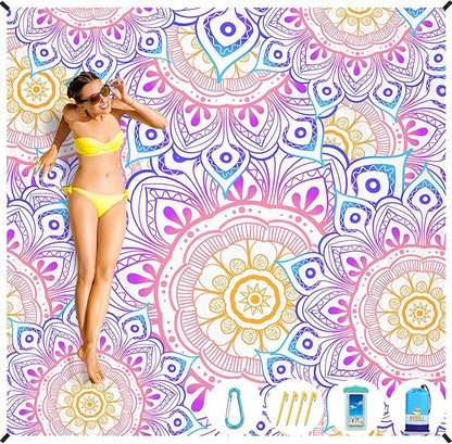 BYDOLL Beach Blanket Waterproof Sandproof 78''×110'' Suits1-7 Adults Compact Lightweight Oversized Sand-Free Blanket Large Picnic Mat for Beach Travel Camping Hiking