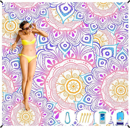BYDOLL Beach Blanket Waterproof Sandproof 78''×81'' Suits1-4 Adults Compact Lightweight Oversized Sand-Free Blanket Large Picnic Mat for Beach Travel Camping Hiking