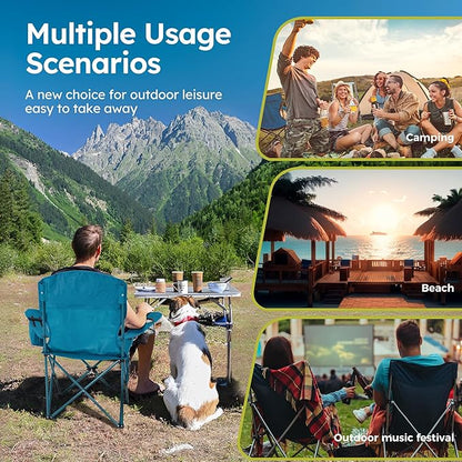 ALPHA CAMP Camping Chair 2 Pack Portable Chair with 3-Can Cooler Folding Chair with Side Pocket and Cup Holder, Collapsible for Camping, Tailgates, Beach, Fishing and Sports,2PC
