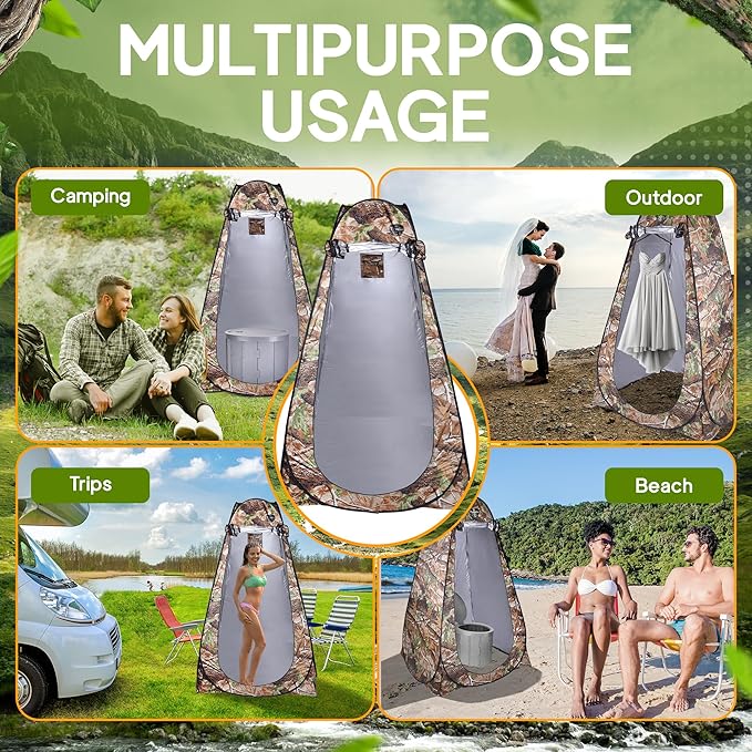 Portable Toilet for Camping with Lid + Pop-Up Privacy Tent, Adults + Kids, Folding Waterproof Porta Potty for Travel, Car, Hiking, Boat, Beach, Tent, Outdoor Trips + 12 Waste Bags