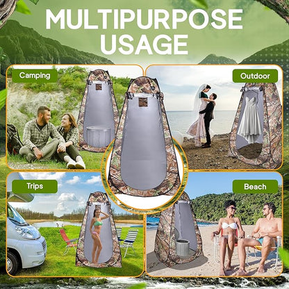 Portable Toilet for Camping with Lid + Pop-Up Privacy Tent, Adults + Kids, Folding Waterproof Porta Potty for Travel, Car, Hiking, Boat, Beach, Tent, Outdoor Trips + 12 Waste Bags