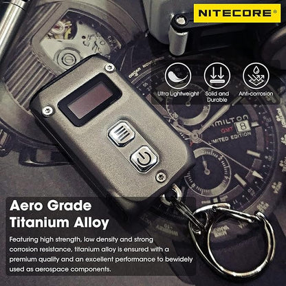 Nitecore TINI 2 Ti Titanium 500 Lumen Rechargeable EDC Keychain Flashlight with Retractable Keychain