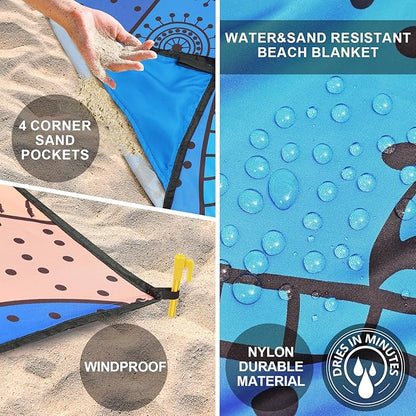 Beach Blanket Waterproof Sandproof Beach Mat 79" X 83" /10'x9'for 2-8 Adults Quick Drying Outdoor Picnic Mat Beach Accessories for Travel, Camping, Hiking
