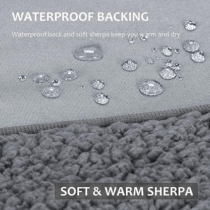 Tirrinia Outdoors Waterproof Throw Blanket, 51”x 59” Sherpa Fleece Stadium Windproof Mat for Boat, Traveling, Camping, Hiking, Football - Machine Washable, Light Grey