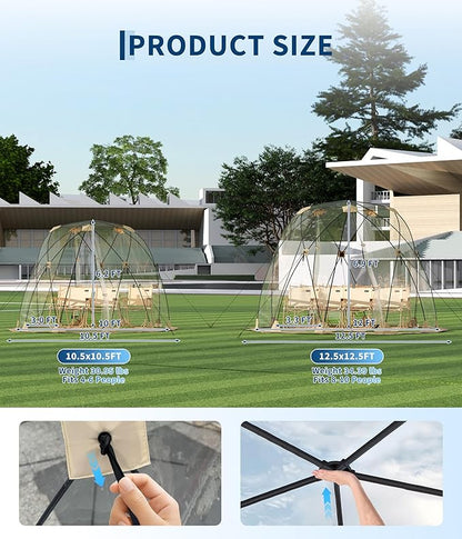 Garvee 12x12 Ft Outdoor All Weather Pop Up Bubble Tent, 8-10 Person Instant Clear Tent Shelter, Rainproof Camping Sun Shelter Coldproof & Windproof for Patio, Backyard, Deck, Sports Events, Fishing