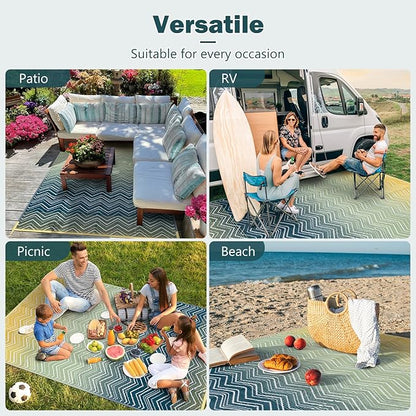 Lahome Outdoor Rugs 8x10 Waterproof, Reversible Plastic Outdoor Area Rug for Patios, Outside RV Mat Carpet for Deck Porch Backyard Balcony Picnic Trailer (Yellow/Blue, 8' x 10')