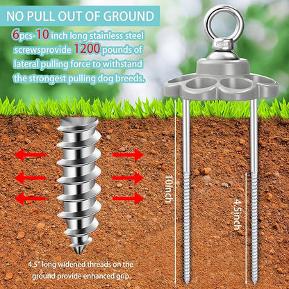 360° Swivel Dog Tie out Cable and Stake Stainless Steel Heavy Dog Stake 1200 Lbs of Pull Force, Rust Proof No Tangle Holds for Yard Outdoor Camping, Contains Screws (Silver)
