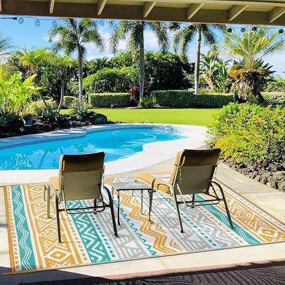 Lahome Outdoor Rug Waterproof, 5x8ft Reversible Outdoor Plastic Straw Rug for Camping Patio, RV Outdoor Rugs Outside, Outdoor Carpet for Porch Deck Backyard Balcony Picnic(Blue/Yellow,5'x 8')