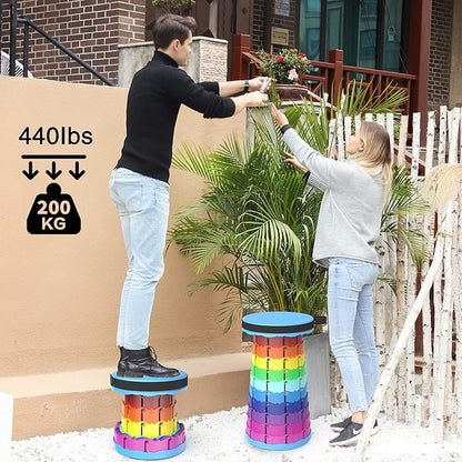 ALEVMOOM Portable Telescoping Collapsible Stool with Cushion & Bag, Retractable Folding Stool for Adults, Lightweight But Sturdy Capacity 440 lbs for Camping Fishing Hiking BBQ