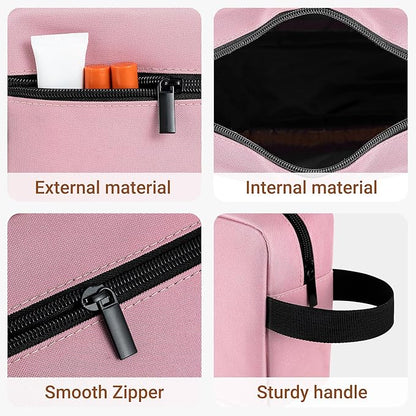 Elviros Travel Toiletry Bag for Women and Men, Lightweight Makeup Bag Hanging Dopp Kit with Compartment Cosmetic Organizer Small Tool Bag Travel Essentials, Pink
