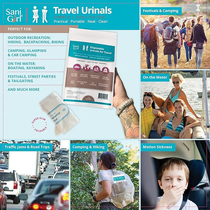 SaniGirl Disposable Urinals | Portable Pee Bags | Travel Urinal for Women Kids Adults Sanitary Emergency Urinal and Motion Sickness Bag Road Trips Travel Essentials (Pack of 10)…