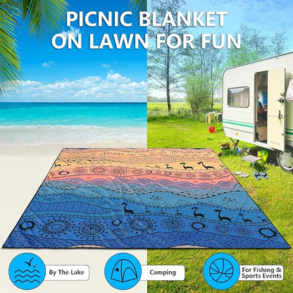 Beach Blanket Waterproof Sandproof Beach Mat 79" X 83" /10'x9'for 2-8 Adults Quick Drying Outdoor Picnic Mat Beach Accessories for Travel, Camping, Hiking