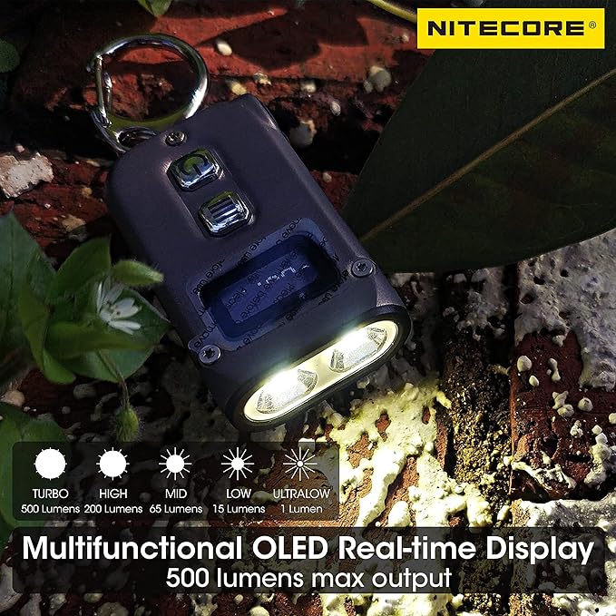 Nitecore TINI 2 Ti Titanium 500 Lumen Rechargeable EDC Keychain Flashlight with Retractable Keychain